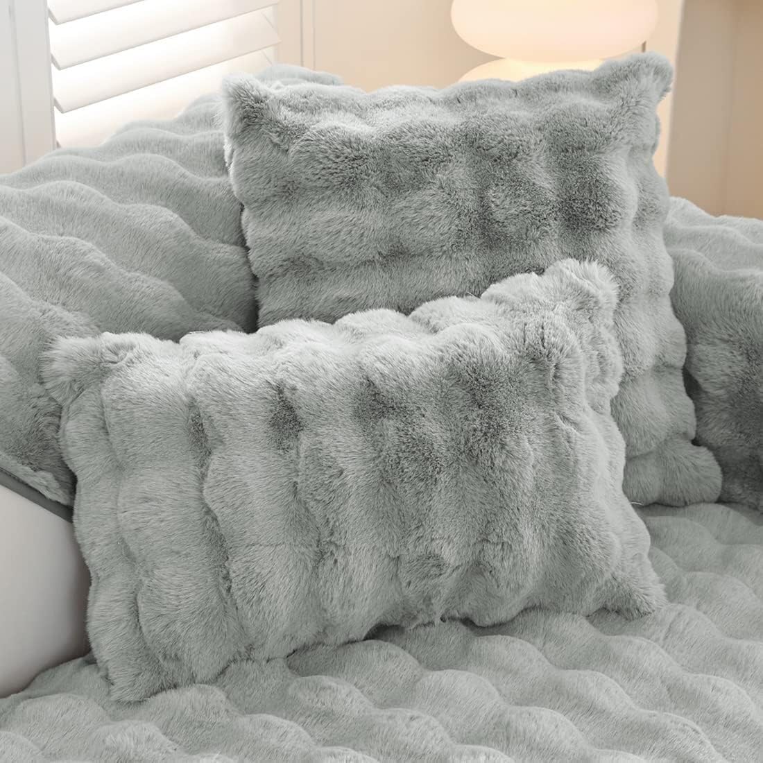 Hom & Ember – Luxurious Wavy Cushion Cover Crafted from Ultra - Soft Faux Rabbit Fur for a Cozy Elegance - Hom & Ember