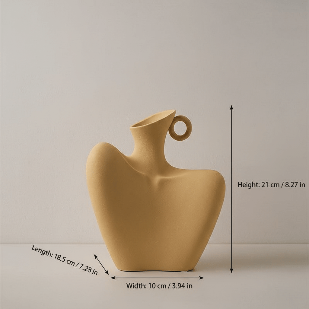 Hom & Ember – Minimalist Small Ceramic Flower Vase in Beige Statue Design for a Chic Interior - Hom & Ember