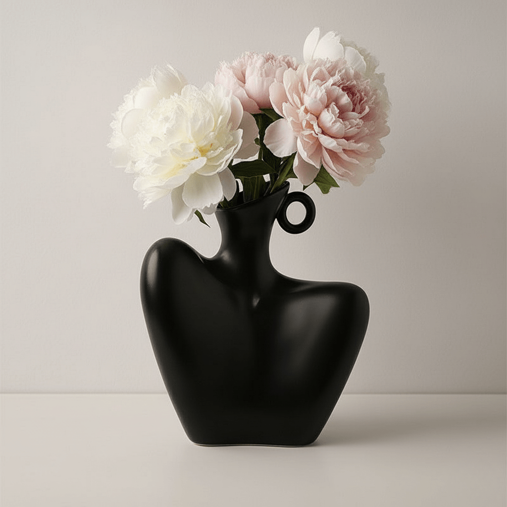 Hom & Ember – Minimalist Small Ceramic Flower Vase in Beige Statue Design for a Chic Interior - Hom & Ember