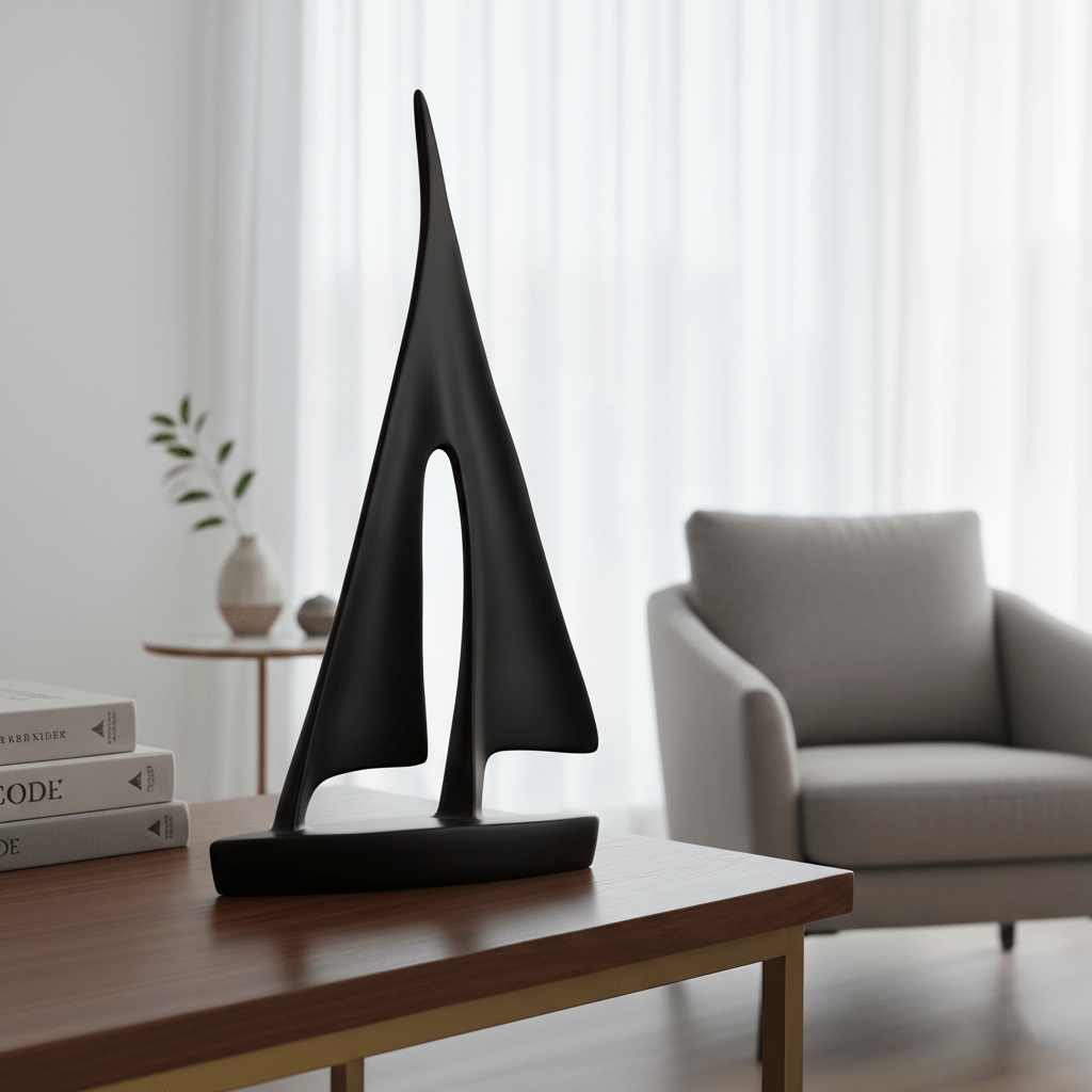 Hom & Ember – Nordic Abstract Sailboat Sculpture for a Serene Coastal Ambiance - Hom & Ember