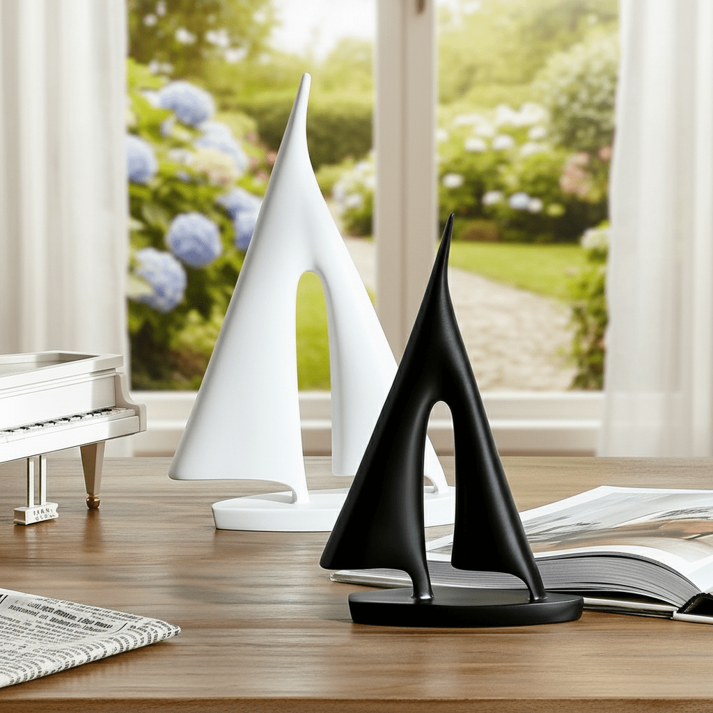 Hom & Ember – Nordic Abstract Sailboat Sculpture for a Serene Coastal Ambiance - Hom & Ember