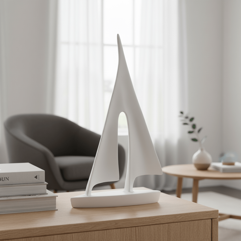 Hom & Ember – Nordic Abstract Sailboat Sculpture for a Serene Coastal Ambiance - Hom & Ember