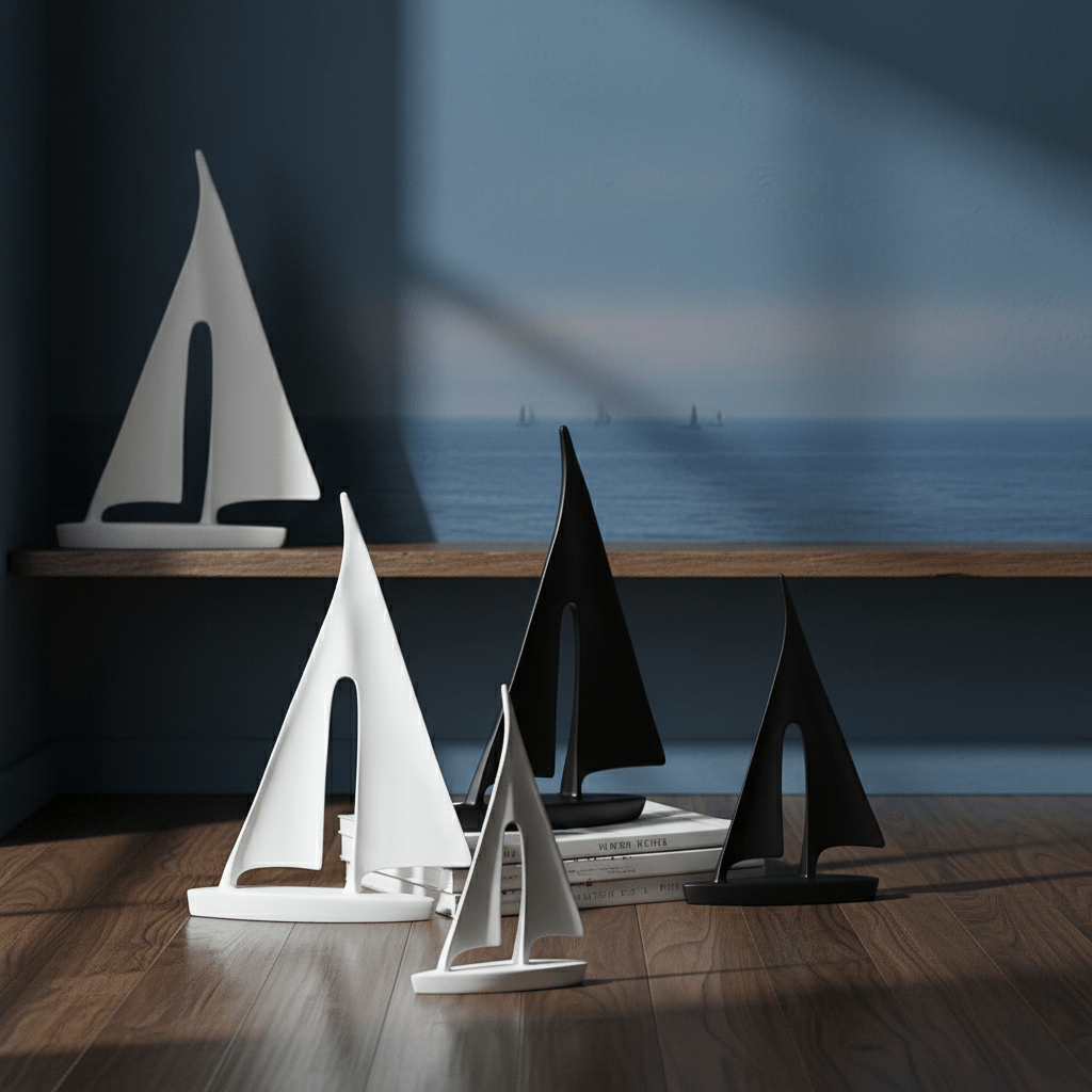 Hom & Ember – Nordic Abstract Sailboat Sculpture for a Serene Coastal Ambiance - Hom & Ember