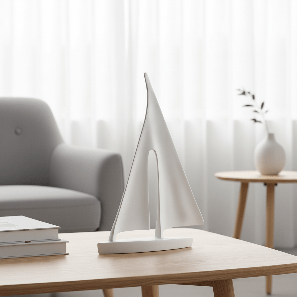 Hom & Ember – Nordic Abstract Sailboat Sculpture for a Serene Coastal Ambiance - Hom & Ember