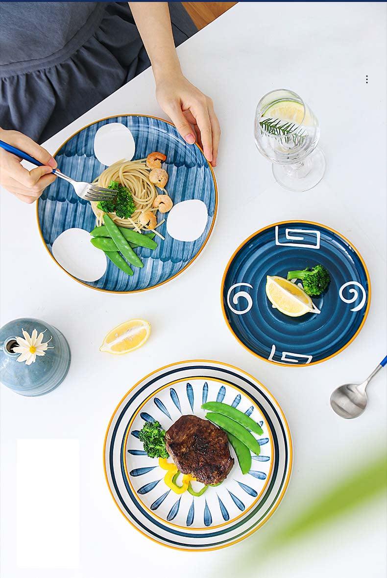 Hom & Ember – Patterned Ceramic Steak Plate in Navy for a Stylish Dining Experience - Hom & Ember