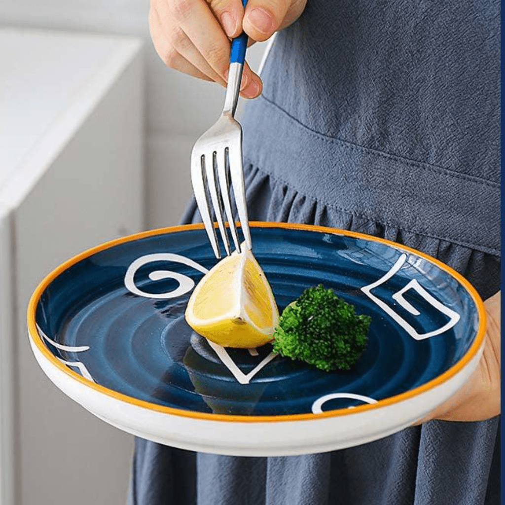 Hom & Ember – Patterned Ceramic Steak Plate in Navy for a Stylish Dining Experience - Hom & Ember