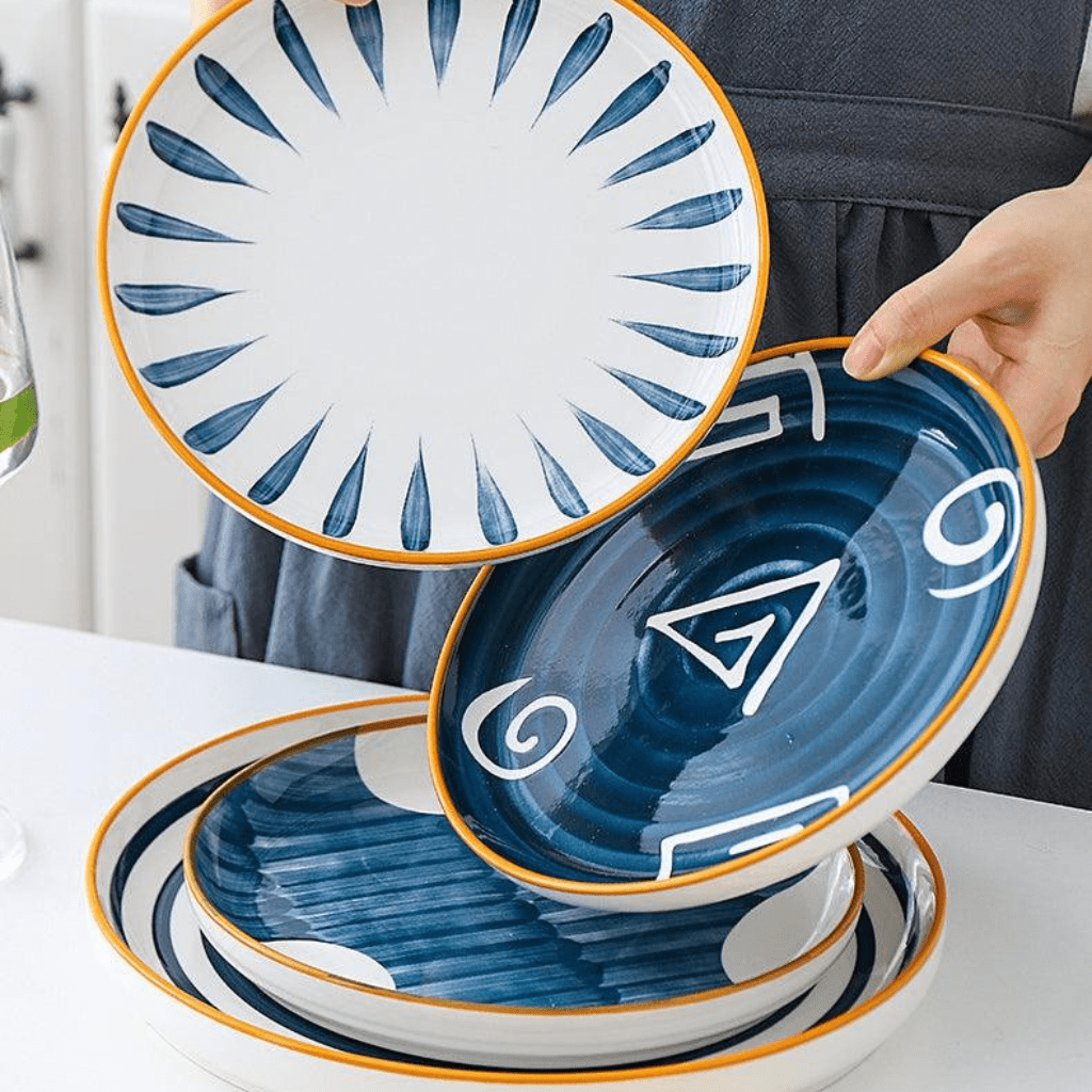 Hom & Ember – Patterned Ceramic Steak Plate in Navy for a Stylish Dining Experience - Hom & Ember