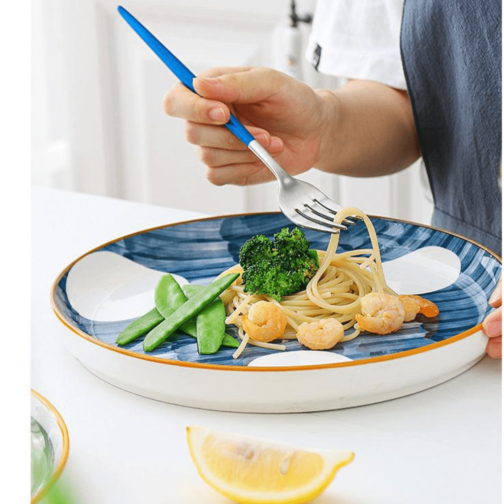 Hom & Ember – Patterned Ceramic Steak Plate in Navy for a Stylish Dining Experience - Hom & Ember