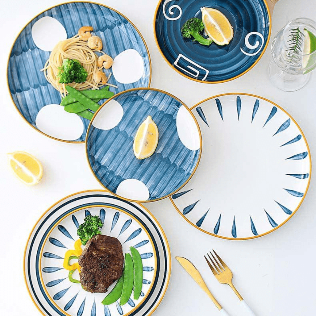Hom & Ember – Patterned Ceramic Steak Plate in Navy for a Stylish Dining Experience - Hom & Ember