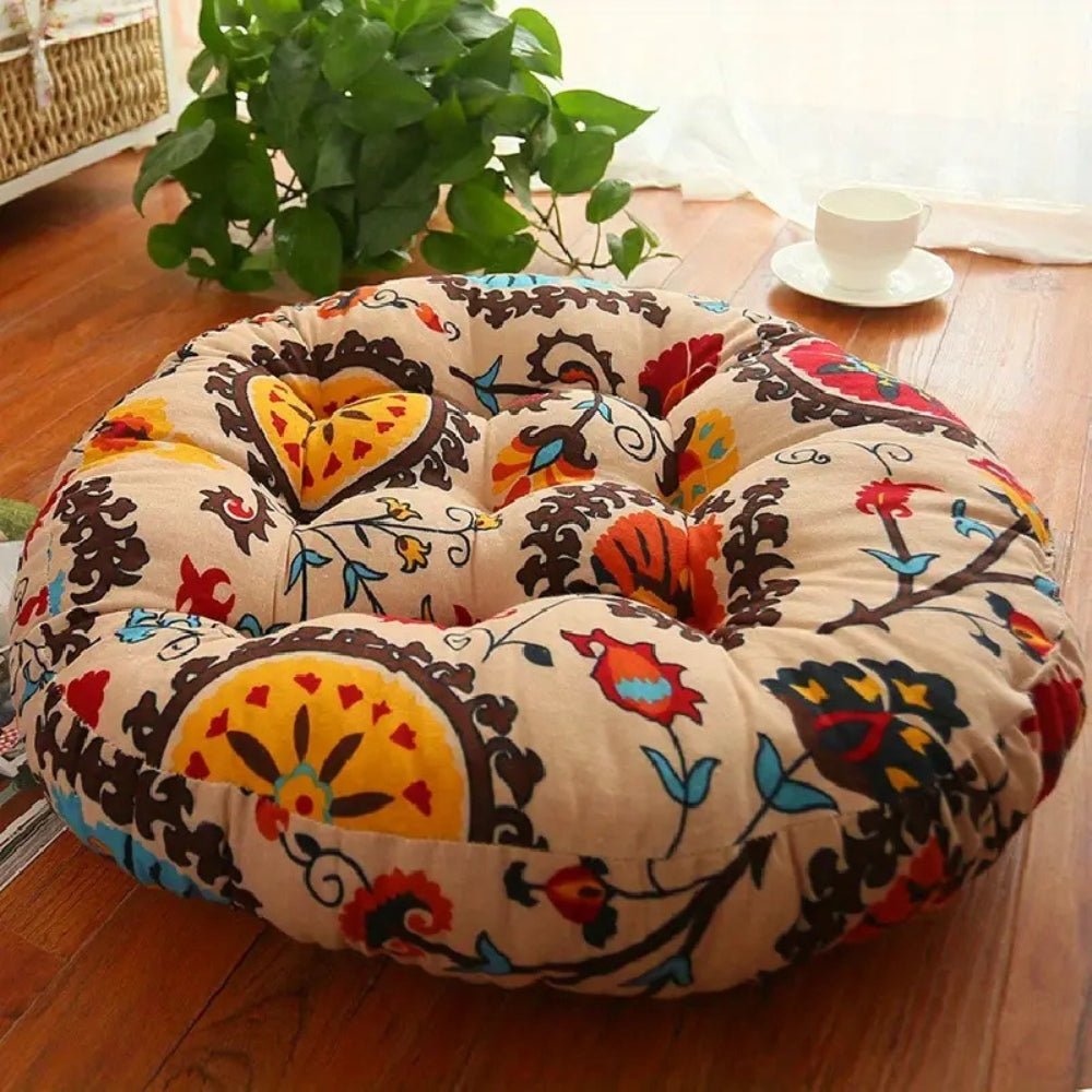 Hom & Ember – Round Boho Cushion for Versatile Seating and Bohemian Charm - Hom & Ember
