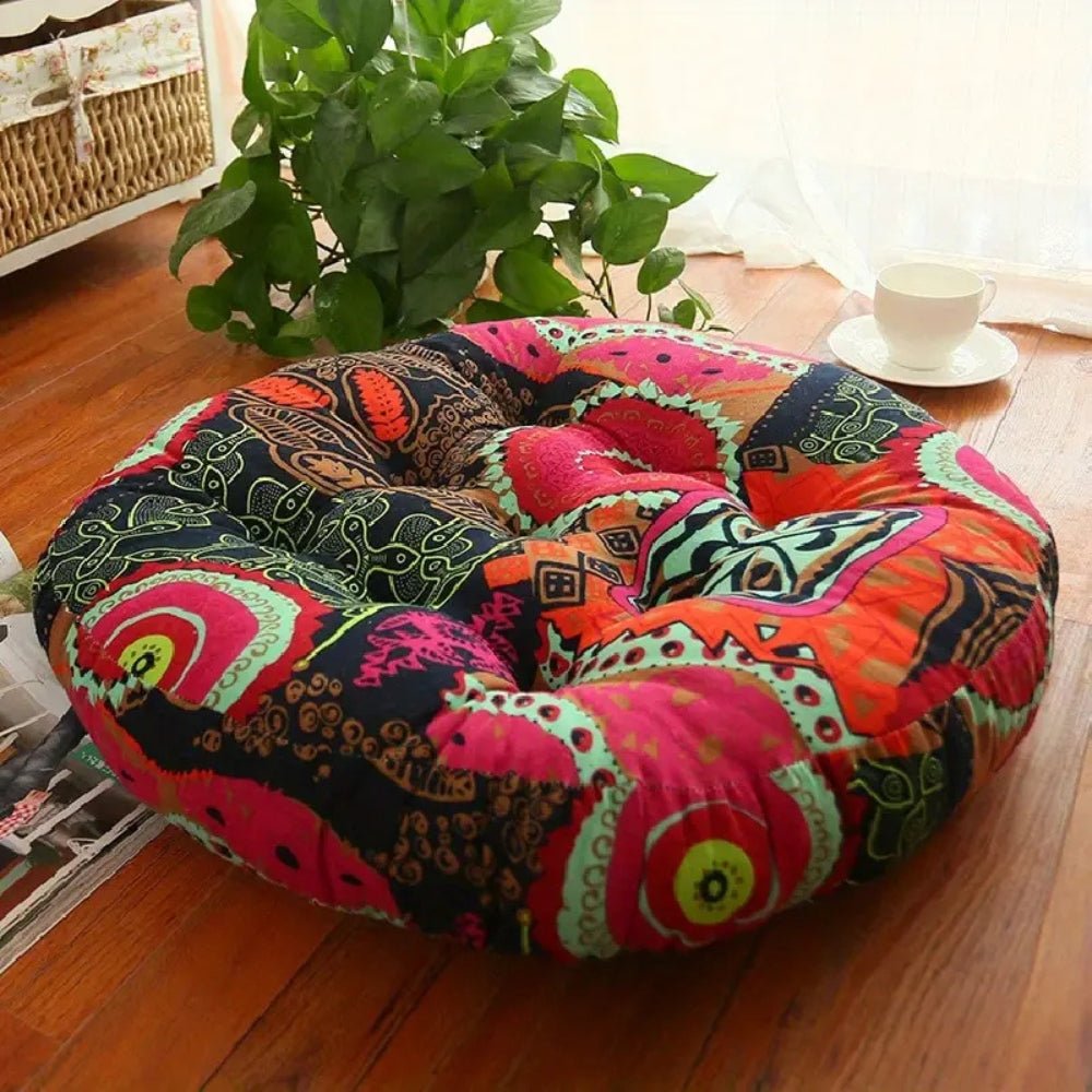 Hom & Ember – Round Boho Cushion for Versatile Seating and Bohemian Charm - Hom & Ember