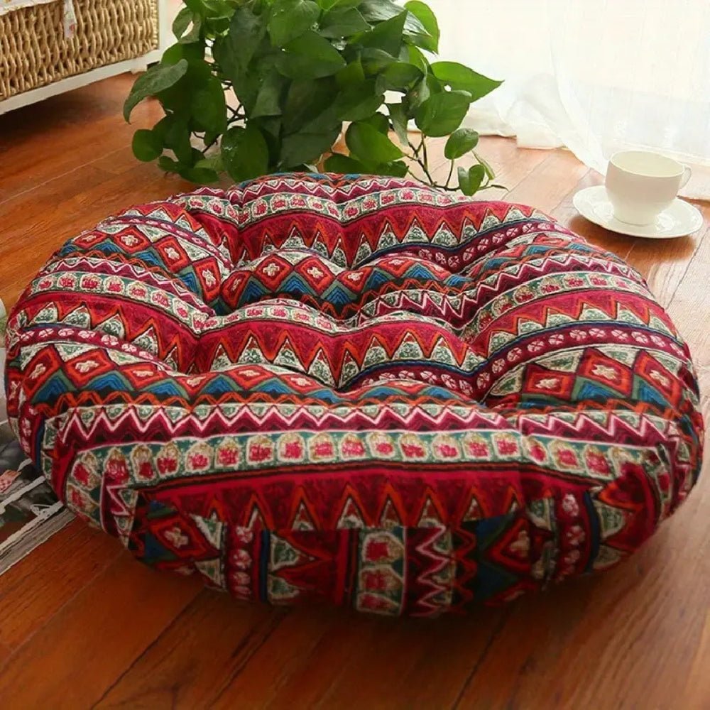 Hom & Ember – Round Boho Cushion for Versatile Seating and Bohemian Charm - Hom & Ember
