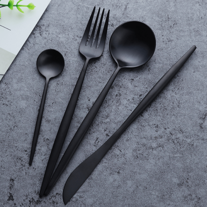 Hom & Ember – Sleek Matte Black Stainless Steel Cutlery Collection for Contemporary Dining Sophistication - Hom & Ember