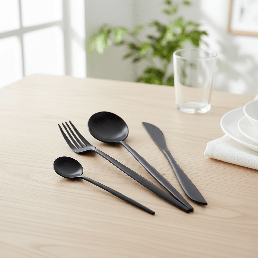 Hom & Ember – Sleek Matte Black Stainless Steel Cutlery Collection for Contemporary Dining Sophistication - Hom & Ember