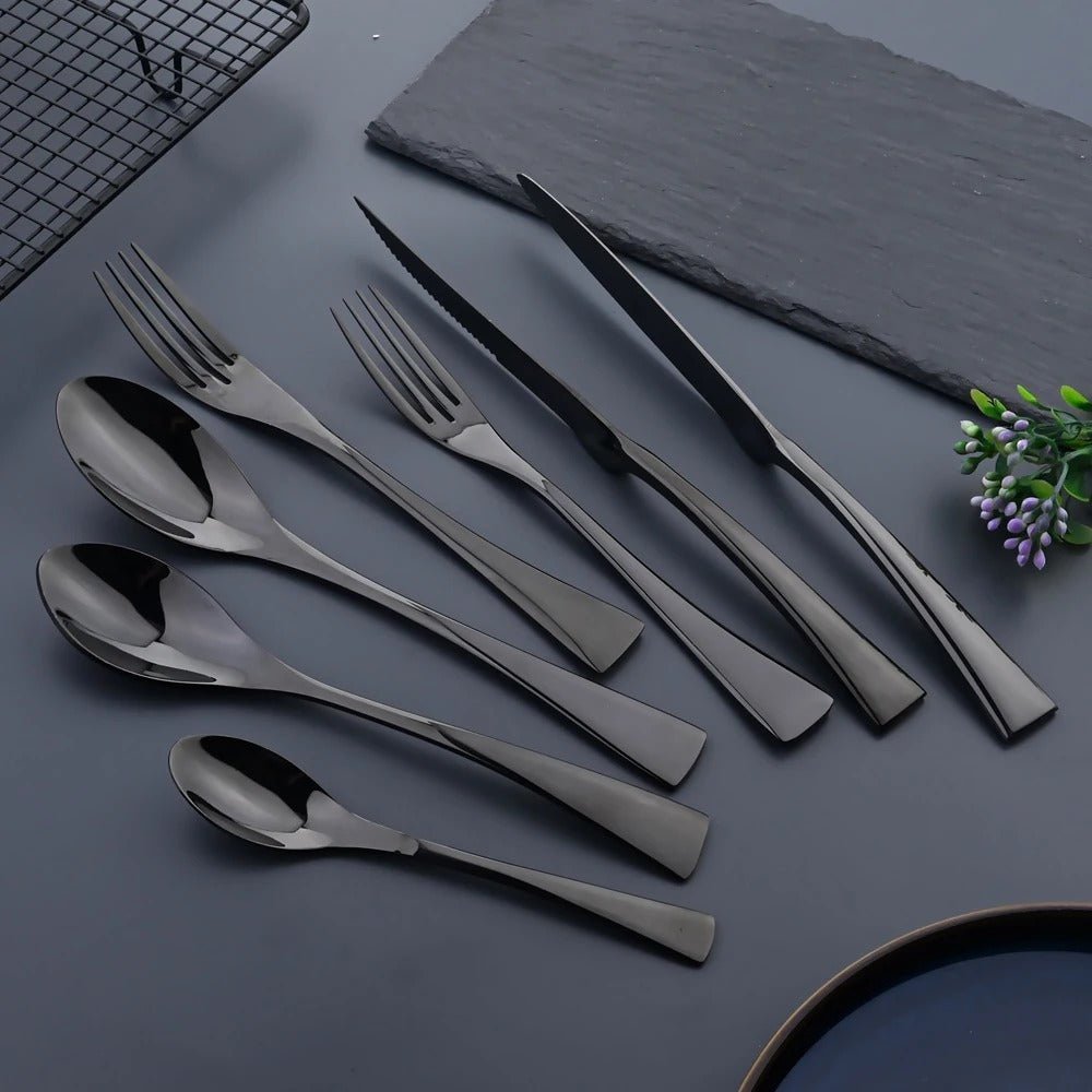 Hom & Ember – Sophisticated Black Stainless Steel Cutlery Set for a Refined Dining Experience - Hom & Ember