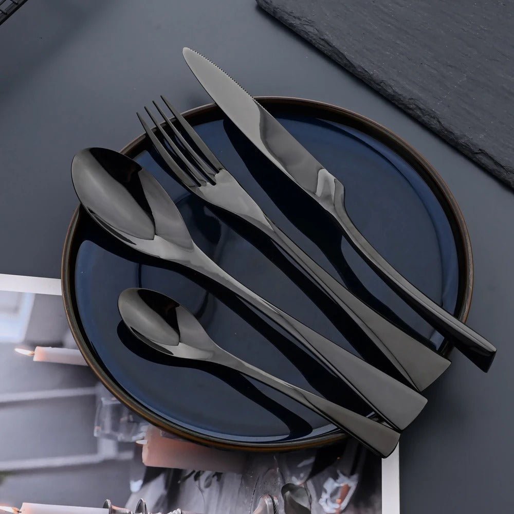 Hom & Ember – Sophisticated Black Stainless Steel Cutlery Set for a Refined Dining Experience - Hom & Ember