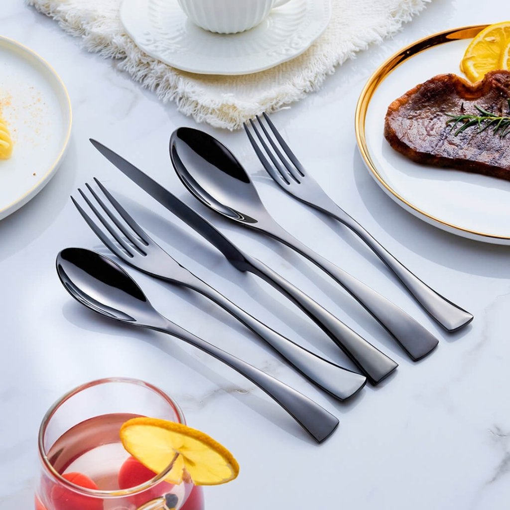 Hom & Ember – Sophisticated Black Stainless Steel Cutlery Set for a Refined Dining Experience - Hom & Ember