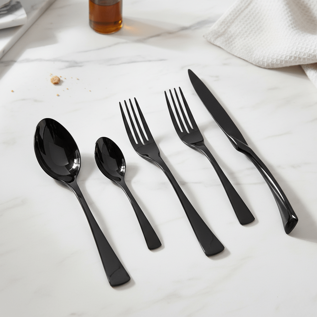 Hom & Ember – Sophisticated Black Stainless Steel Cutlery Set for a Refined Dining Experience - Hom & Ember
