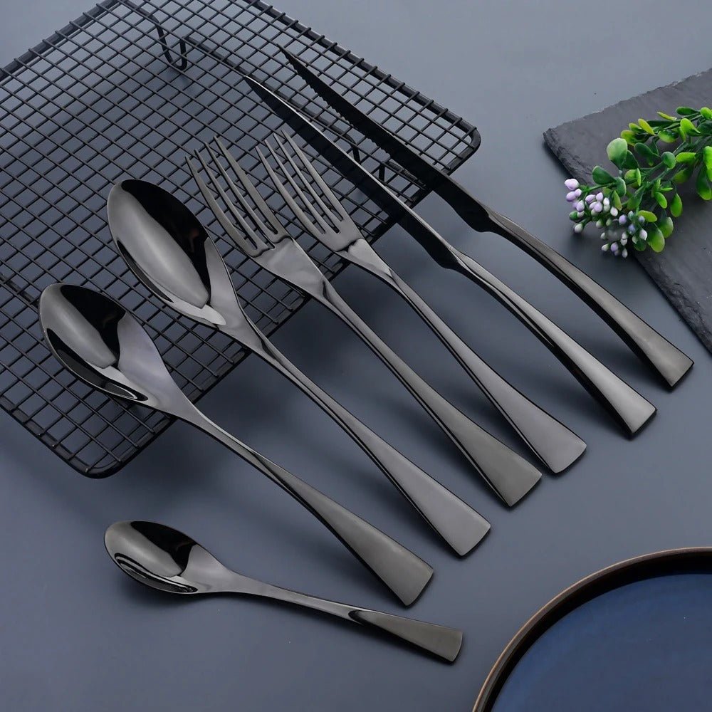 Hom & Ember – Sophisticated Black Stainless Steel Cutlery Set for a Refined Dining Experience - Hom & Ember
