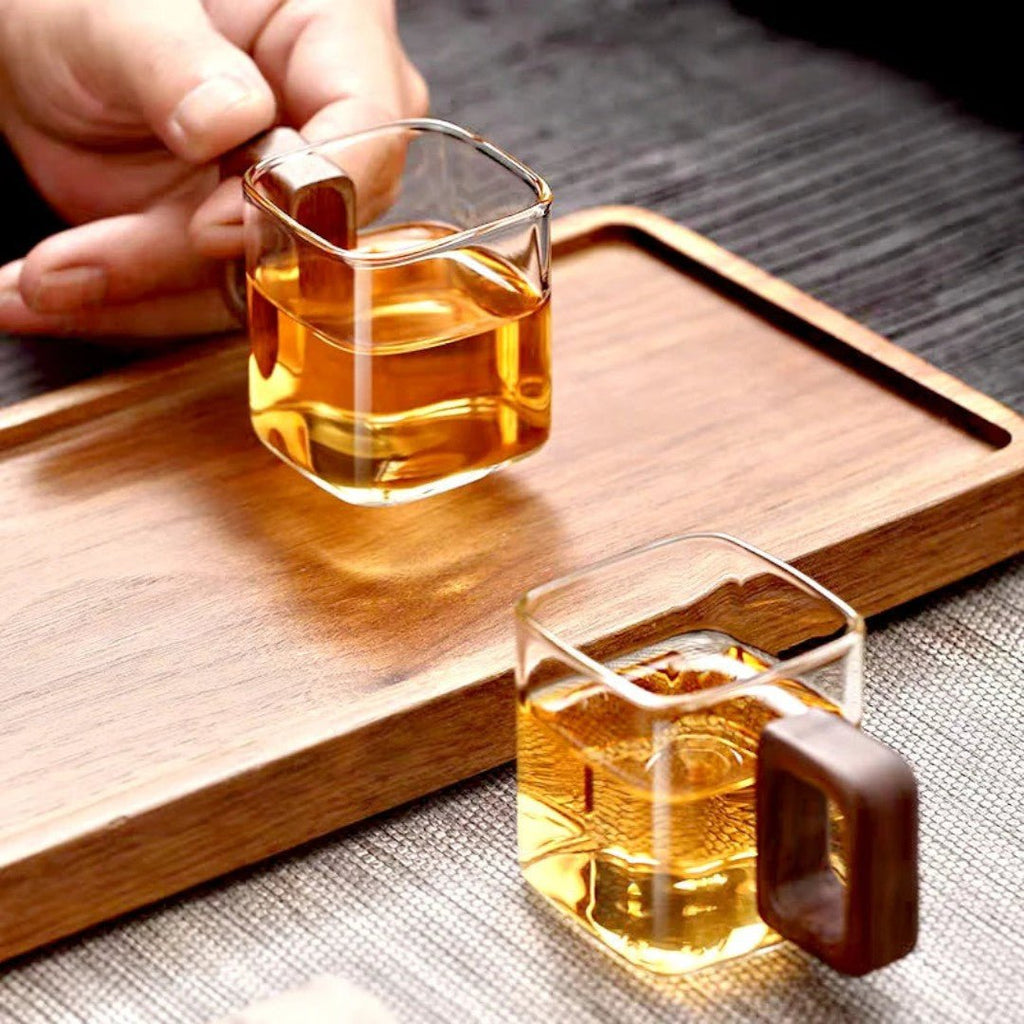 Hom & Ember – Squaro Wood - Handled Glass Mug - Hom & Ember