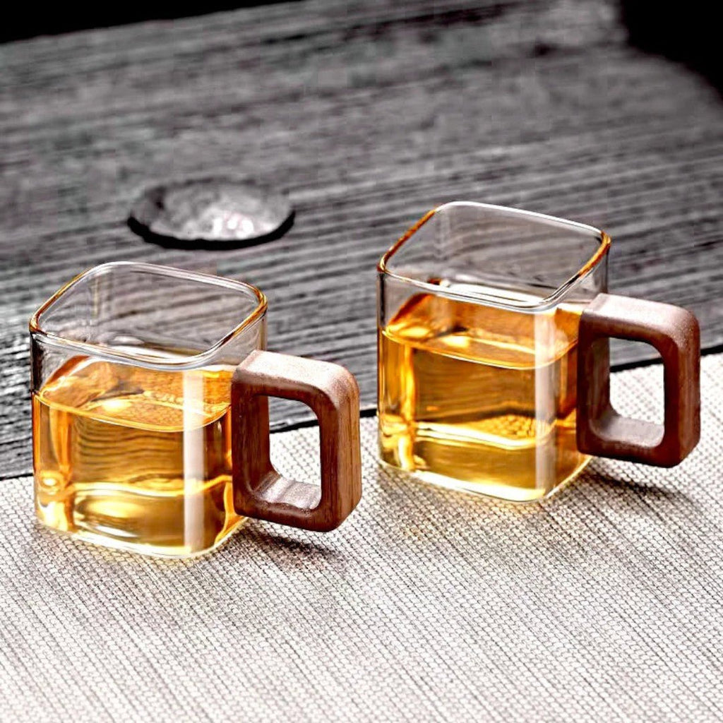 Hom & Ember – Squaro Wood - Handled Glass Mug - Hom & Ember