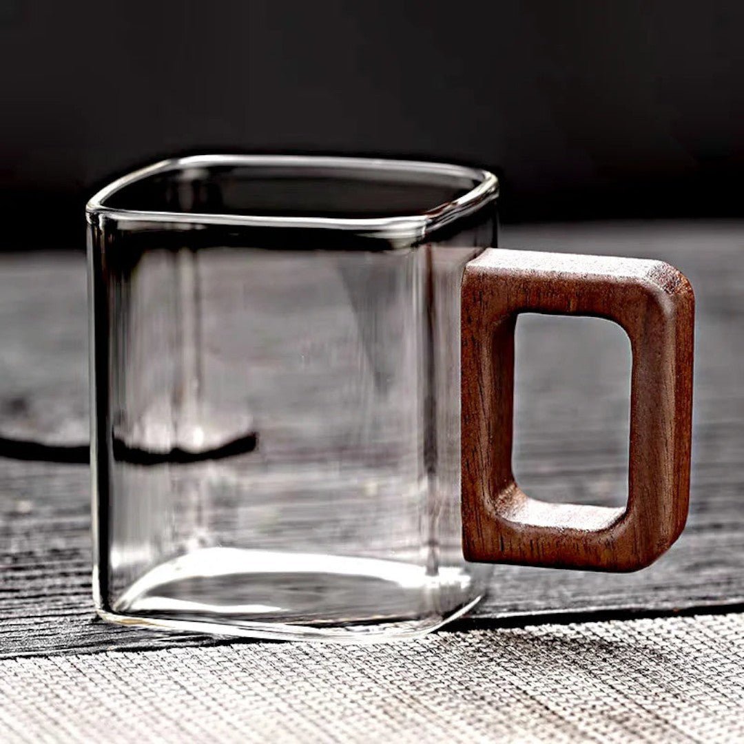 Hom & Ember – Squaro Wood - Handled Glass Mug - Hom & Ember