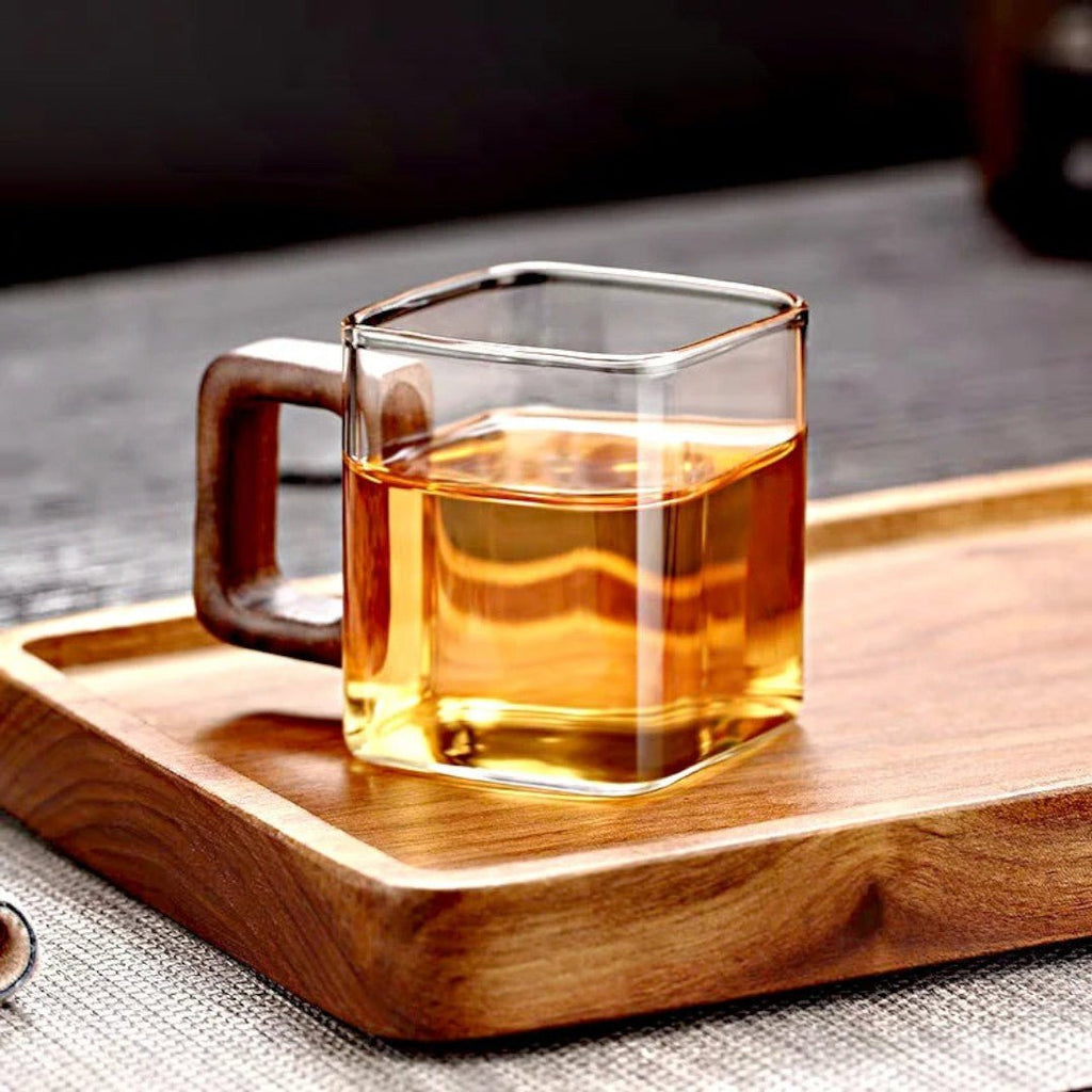 Hom & Ember – Squaro Wood - Handled Glass Mug - Hom & Ember