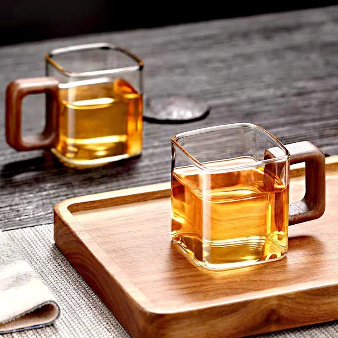 Hom & Ember – Squaro Wood - Handled Glass Mug - Hom & Ember