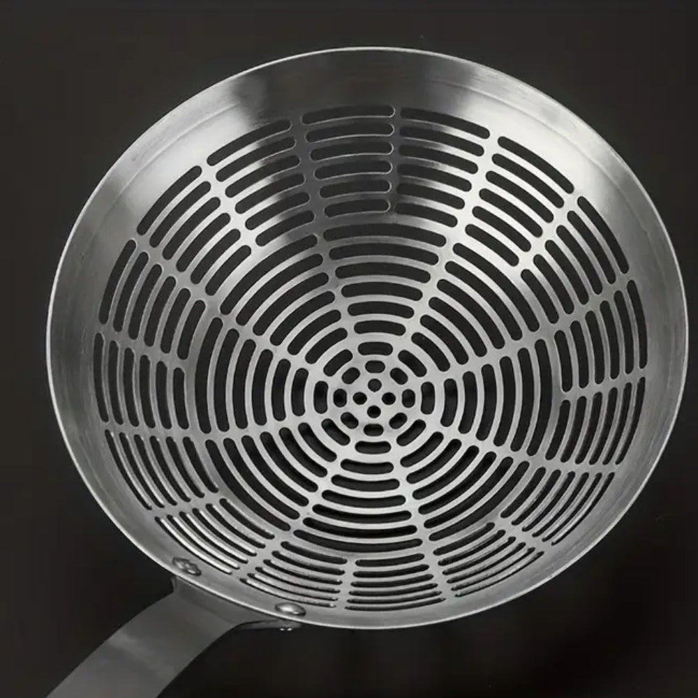 Hom & Ember – Stainless Steel and Wooden Strainer Ladle for a Rustic Kitchen Charm - Hom & Ember