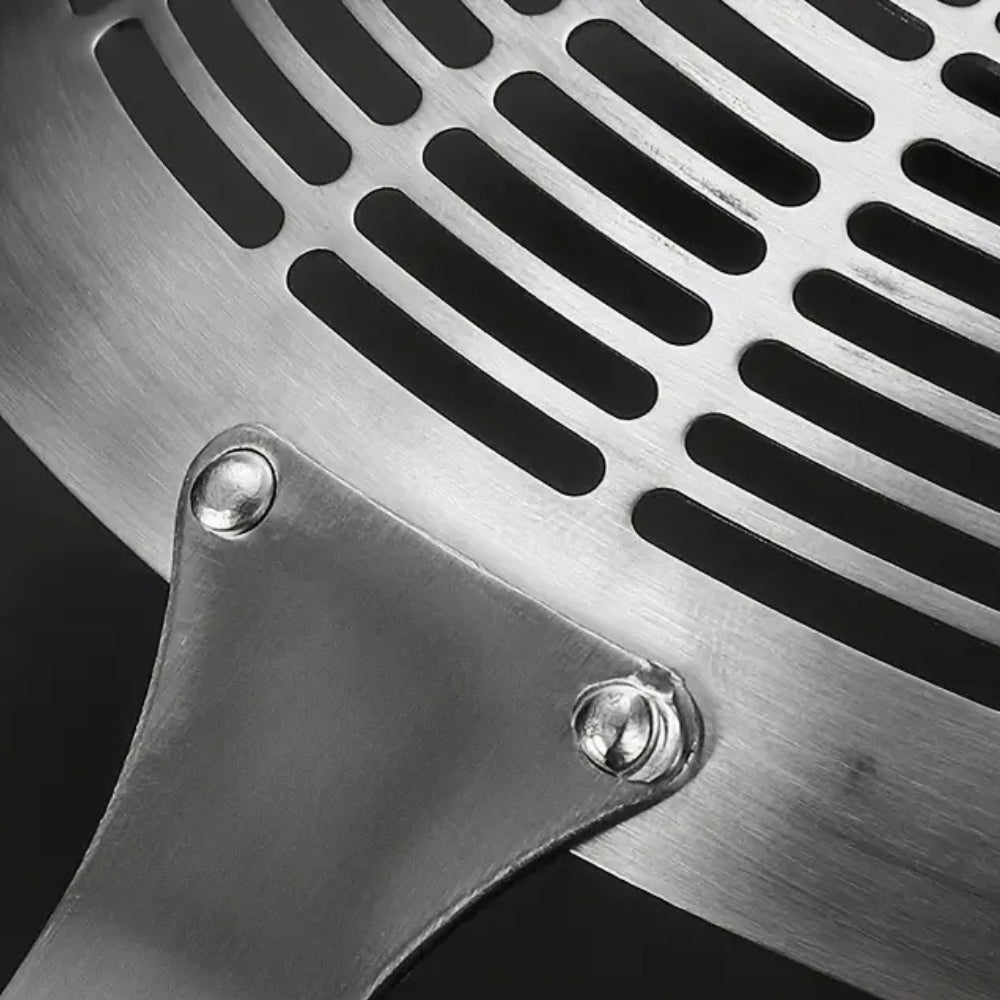 Hom & Ember – Stainless Steel and Wooden Strainer Ladle for a Rustic Kitchen Charm - Hom & Ember