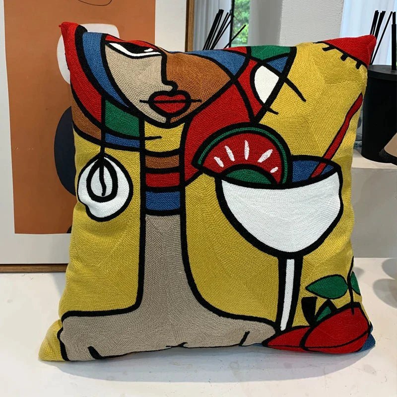 Hom & Ember – Stylish Abstract Embroidered Cushion Cover in Elegant Picasso Design for a Serene Ambiance - Hom & Ember