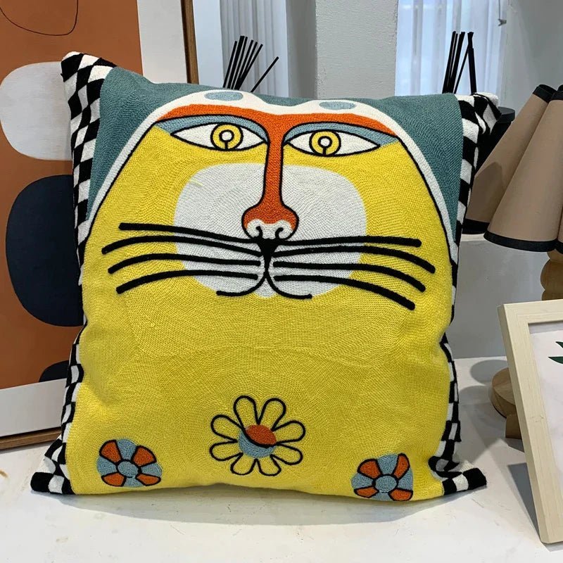 Hom & Ember – Stylish Abstract Embroidered Cushion Cover in Elegant Picasso Design for a Serene Ambiance - Hom & Ember