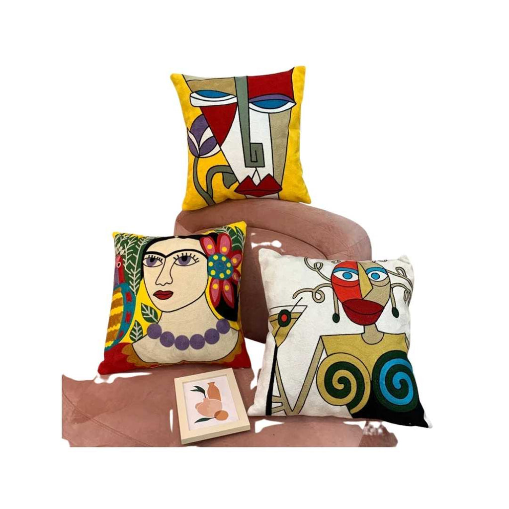 Hom & Ember – Stylish Abstract Embroidered Cushion Cover in Elegant Picasso Design for a Serene Ambiance - Hom & Ember