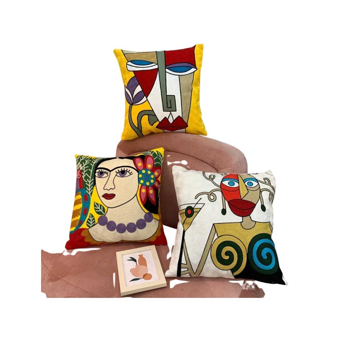 Hom & Ember – Stylish Abstract Embroidered Cushion Cover in Elegant Picasso Design for a Serene Ambiance - Hom & Ember