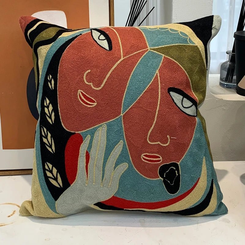 Hom & Ember – Stylish Abstract Embroidered Cushion Cover in Elegant Picasso Design for a Serene Ambiance - Hom & Ember