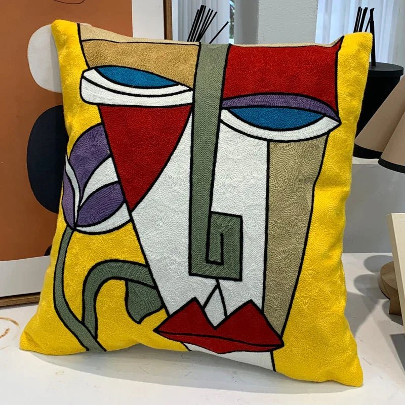 Hom & Ember – Stylish Abstract Embroidered Cushion Cover in Elegant Picasso Design for a Serene Ambiance - Hom & Ember