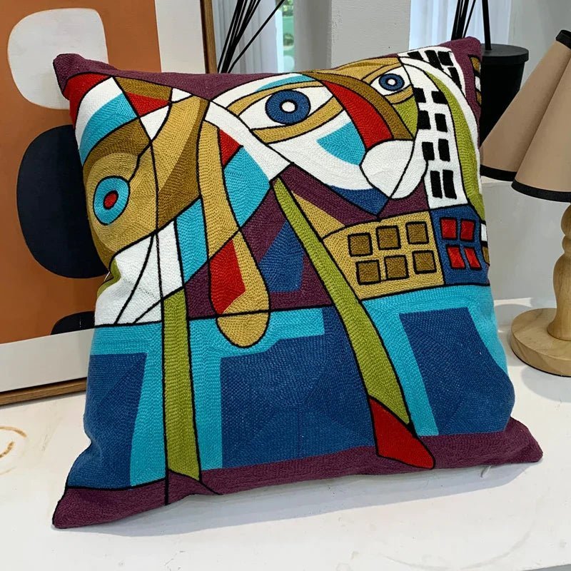 Hom & Ember – Stylish Abstract Embroidered Cushion Cover in Elegant Picasso Design for a Serene Ambiance - Hom & Ember