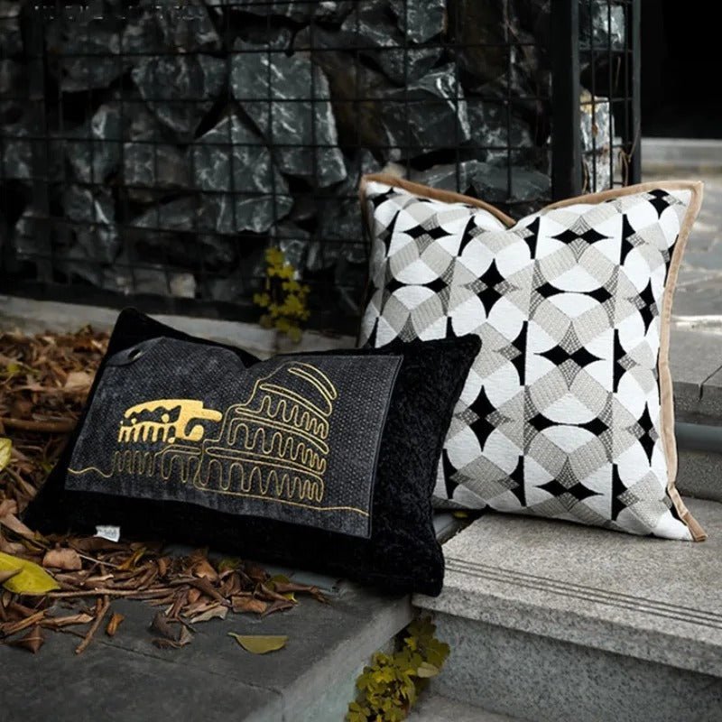 Hom & Ember – Stylish Black Geometric Cushion Cover for a Chic Living Space - Hom & Ember