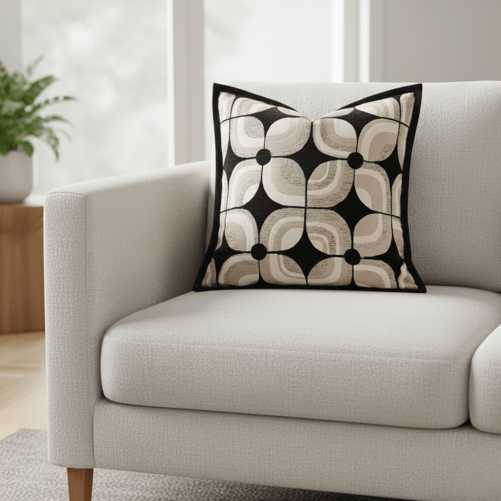 Hom & Ember – Stylish Black Geometric Cushion Cover for a Chic Living Space - Hom & Ember