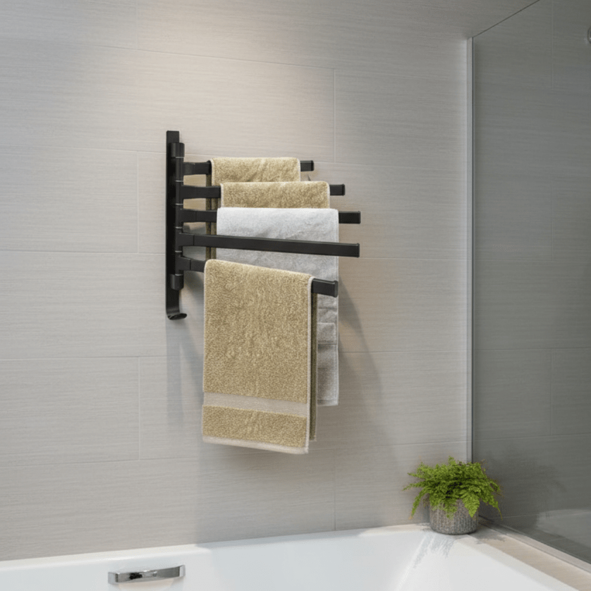Hom & Ember – Stylish Black Metal Towel Rack with Five Arms for a Chic Bathroom Atmosphere - Hom & Ember