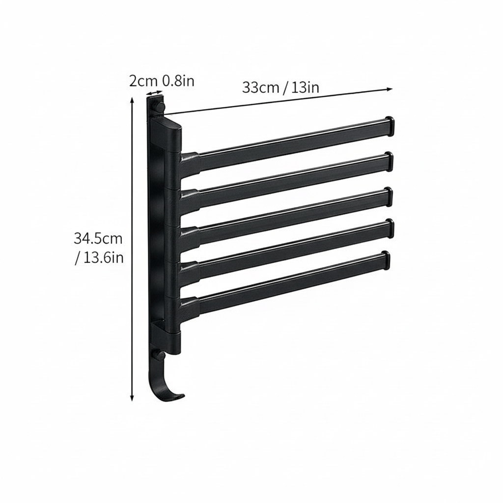 Hom & Ember – Stylish Black Metal Towel Rack with Five Arms for a Chic Bathroom Atmosphere - Hom & Ember