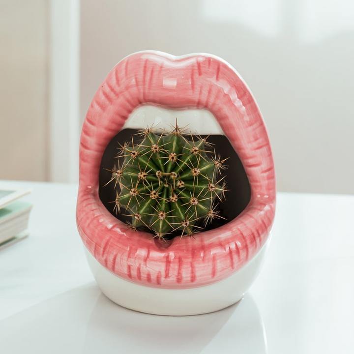 Hom & Ember – Stylish Ceramic Lip - Shaped Planter for Contemporary Spaces, Infusing Artistic Charm - Hom & Ember
