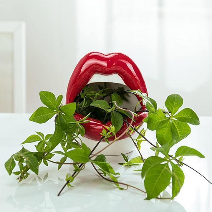 Hom & Ember – Stylish Ceramic Lip - Shaped Planter for Contemporary Spaces, Infusing Artistic Charm - Hom & Ember
