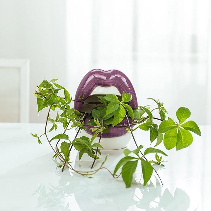 Hom & Ember – Stylish Ceramic Lip - Shaped Planter for Contemporary Spaces, Infusing Artistic Charm - Hom & Ember