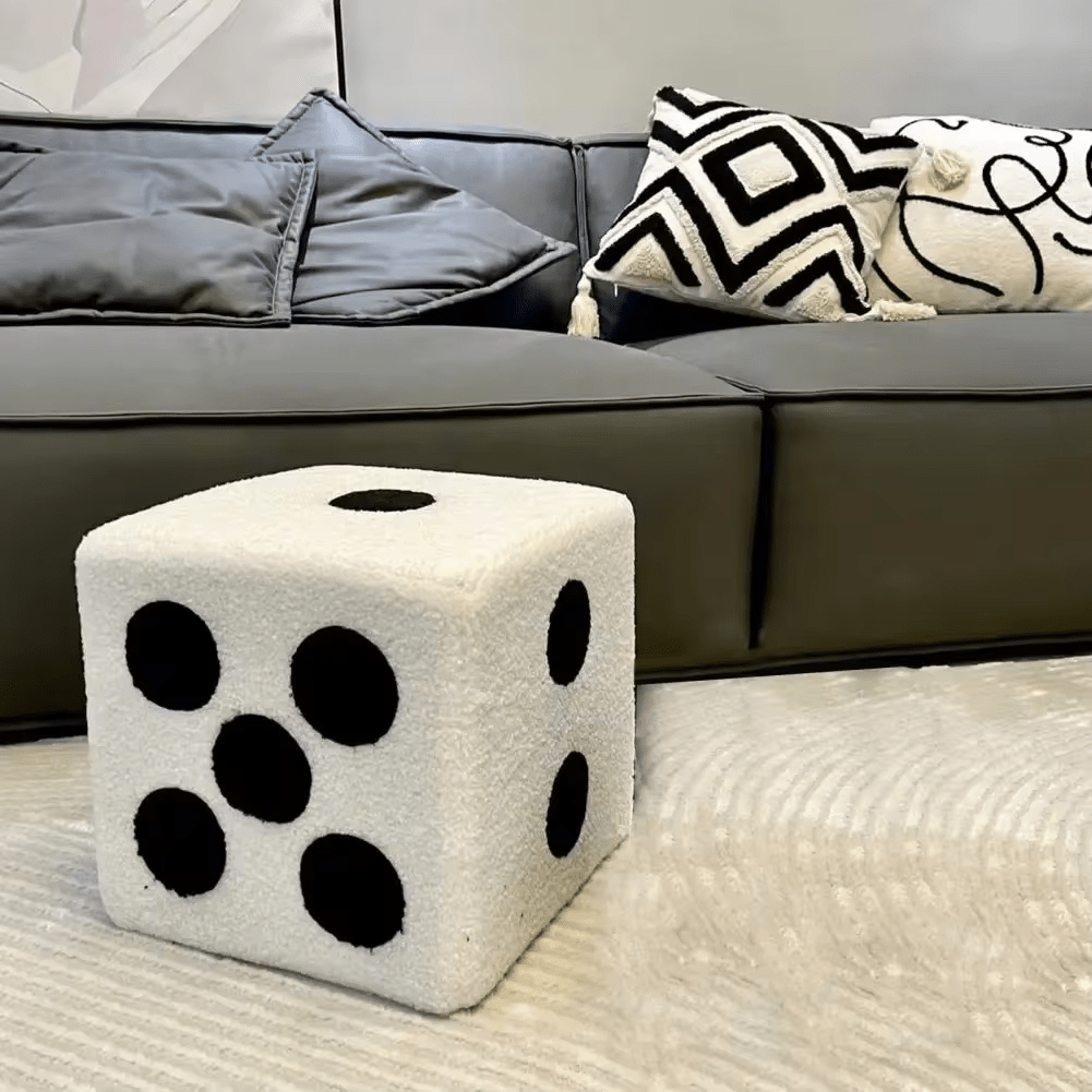 Hom & Ember – Stylish Dice Cube Pouf in Elegant Fabric for a Chic Touch - Hom & Ember