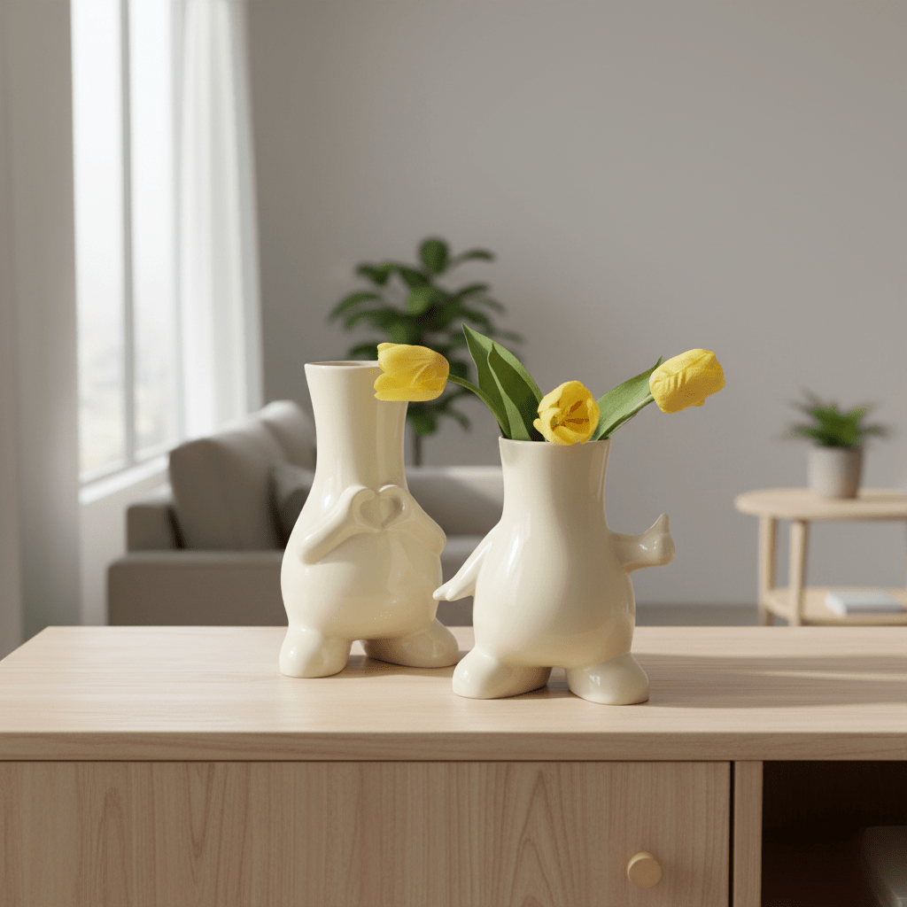 Hom & Ember – Stylish Monochrome Geometric Ceramic Vase for a Contemporary Touch - Hom & Ember