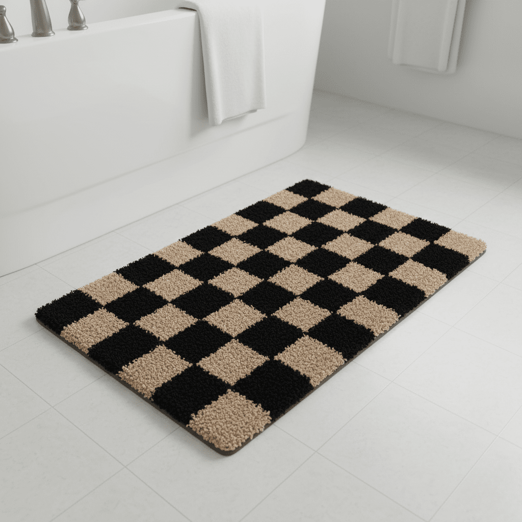 Hom & Ember – Stylish Retro - Vintage Checkered Bath Mat for a Chic Bathroom Aesthetic - Hom & Ember
