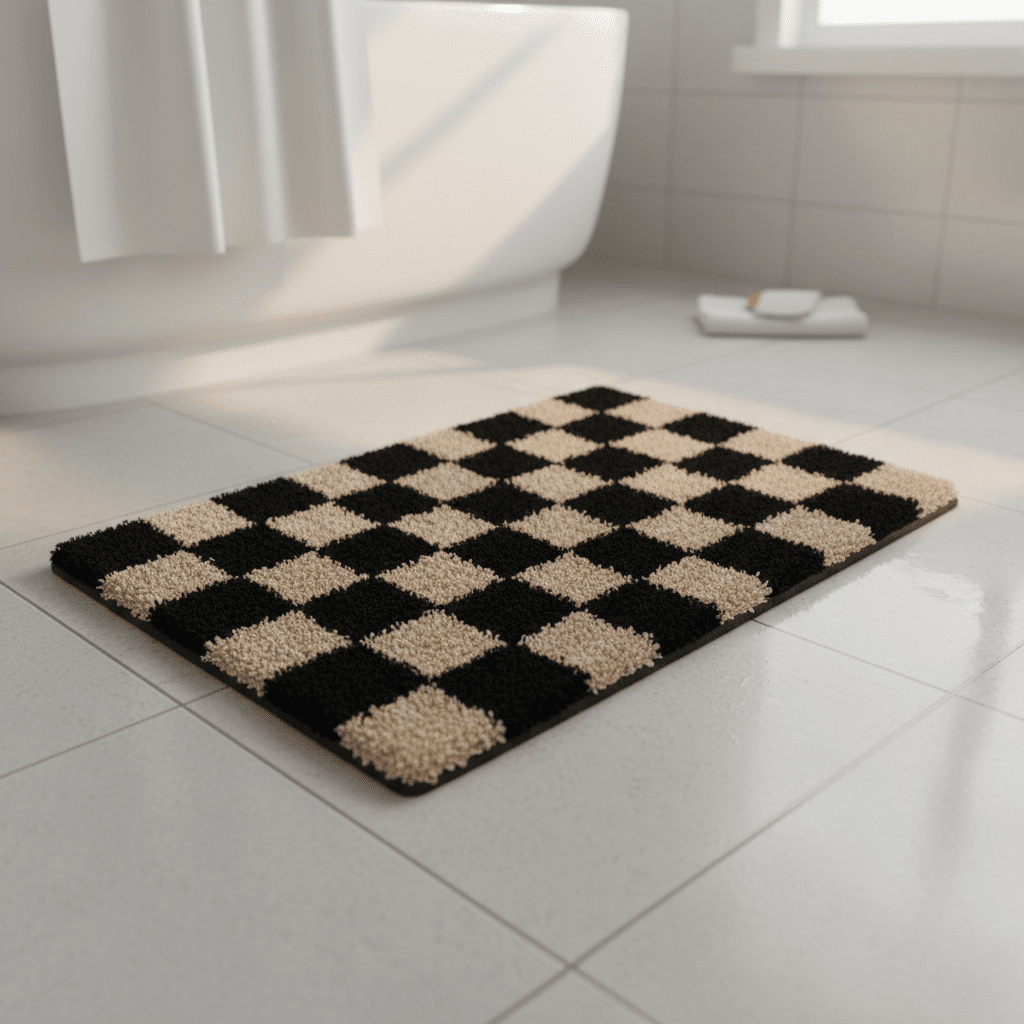 Hom & Ember – Stylish Retro - Vintage Checkered Bath Mat for a Chic Bathroom Aesthetic - Hom & Ember