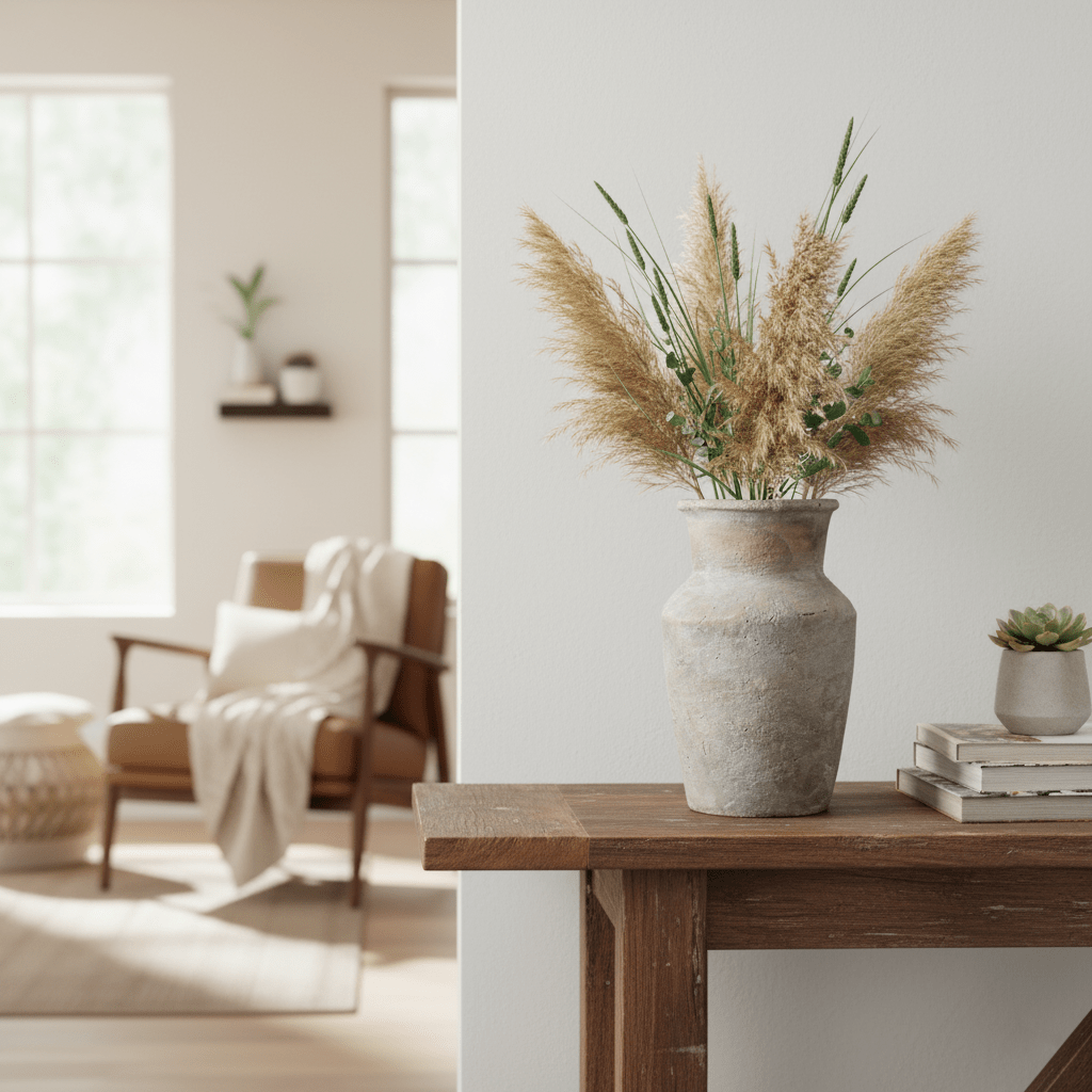 Hom & Ember – Terracotta Ceramic Vase 25 cm Rustic Pastoral Design - Hom & Ember