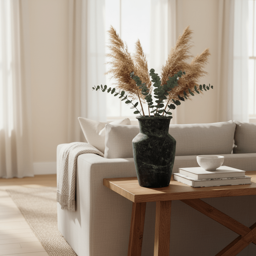 Hom & Ember – Terracotta Ceramic Vase 25 cm Rustic Pastoral Design - Hom & Ember